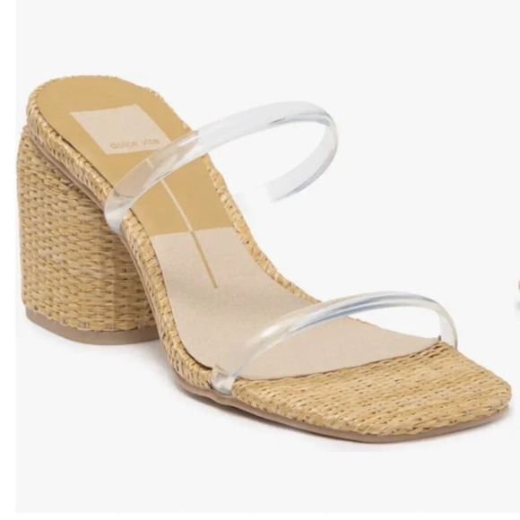Dolce Vita Shoes - Dolce Vita Natie rattan straw block heel clear strap sandal tan size 8